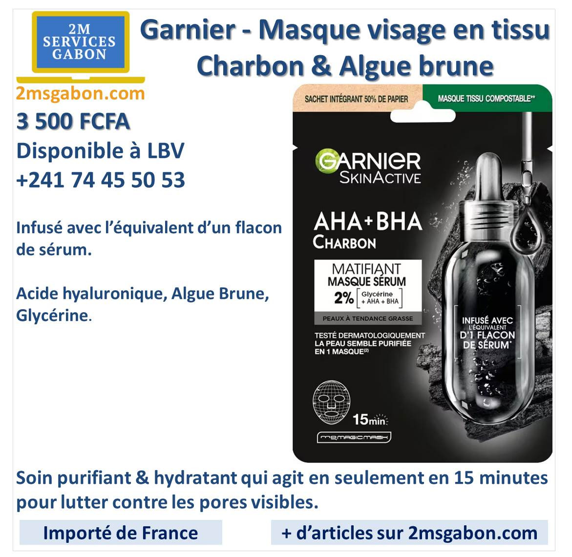 Garnier - Masque visage tissu Charbon & Algue brune